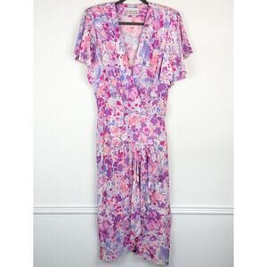 Vintage Midi Dress 70s Barbara Barbara Floral Cottagecore Coquette Pink Size 6